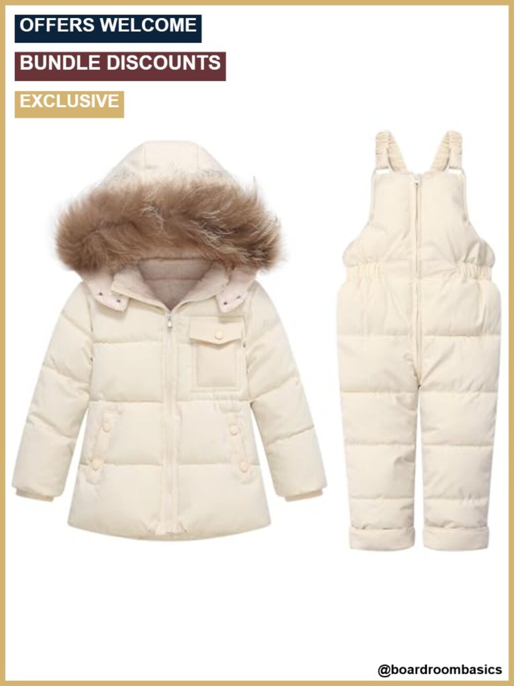 Toddler Baby Snowsuit 2-Piece Winter Coat & Snow Pants Set Removable Hood
